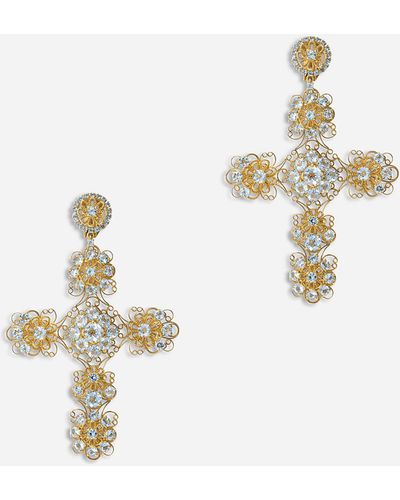 Dolce & Gabbana Pizzo earrings in yellow 18kt gold with aquamarines - Weiß