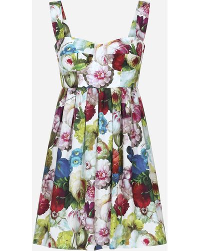 Dolce & Gabbana Short Cotton Corset Dress With Nocturnal Flower Print - White