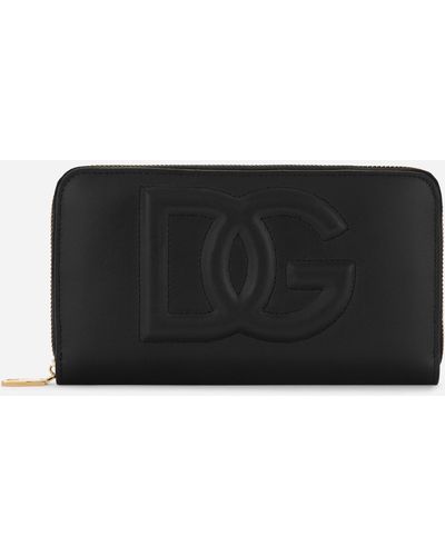 Dolce & Gabbana Cartera en piel de becerro con cremallera perimetral y logotipo DG - Negro