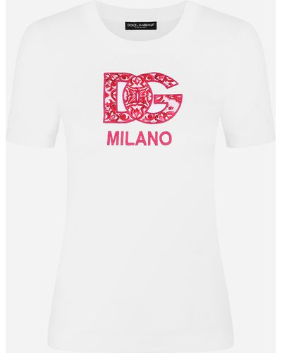 Dolce & Gabbana T-Shirt aus Jersey mit DG-Logopatch - Weiß