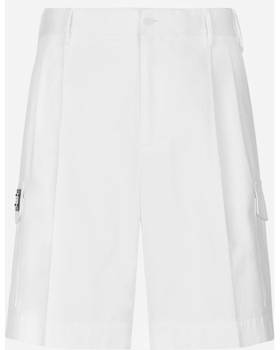 Dolce & Gabbana Cotton Gabardine Cargo Shorts With Logo Tag - White
