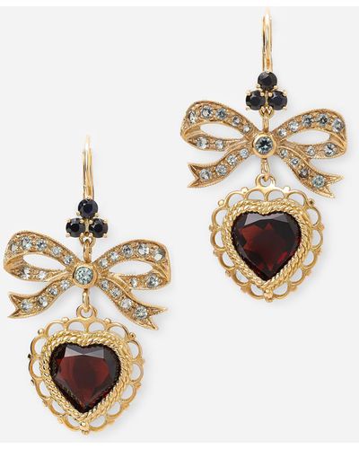 Dolce & Gabbana Heart leverback earrings in yellow 18kt gold with rhodolite garnet heart - Weiß