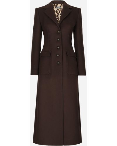 Dolce & Gabbana Long manteau droit en laine et cachemire - Marron