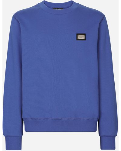 Dolce & Gabbana Sweat-shirt en jersey avec plaquette à logo - Bleu