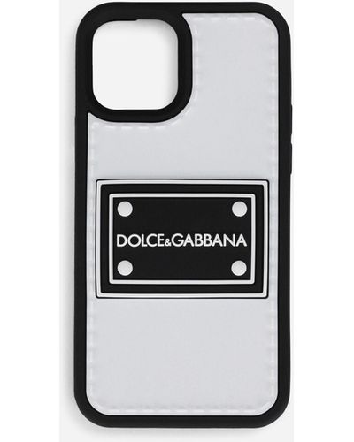 Dolce & Gabbana Coque pour iPhone 12 Pro en caoutchouc avec plaquette à logo - Noir