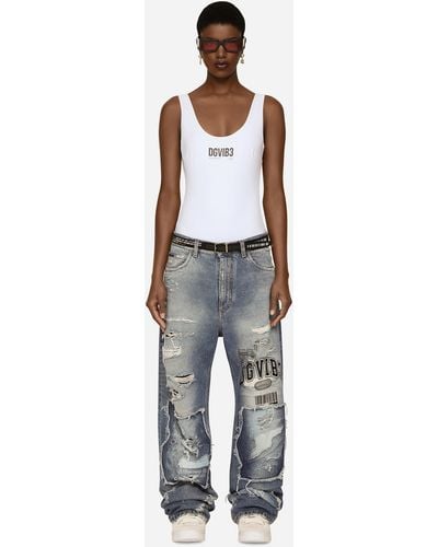 Dolce & Gabbana Wide-leg Denim Jeans With Ripped Details And Abrasions - White