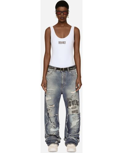 Dolce & Gabbana Jeans Mit Weitem Bein Aus Denim Mit Rissen Und Abriebstellen - Weiß