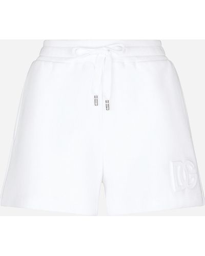 Dolce & Gabbana Jersey Shorts With Embossed Dg Logo - White