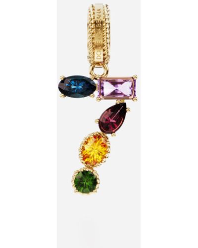 Dolce & Gabbana 18 kt yellow gold rainbow pendant with multicolor finegemstones representing number 3 - Blanco