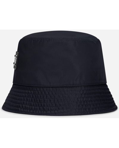 Dolce & Gabbana Nylon bucket hat with branded plate - Azul