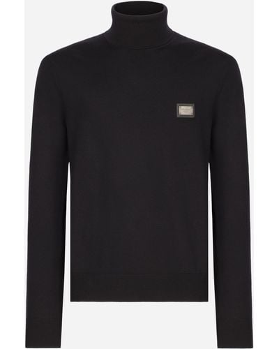 Dolce & Gabbana Wool Turtle-neck Jumper With Branded Tag - Blue