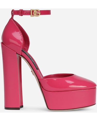 Dolce & Gabbana Plateau-Sandalette aus glänzendem Kalbsleder - Pink