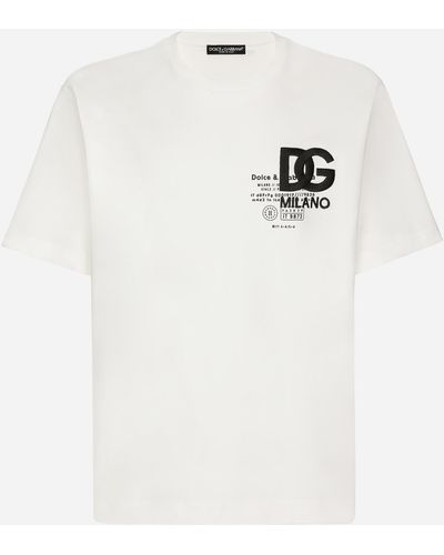 Dolce & Gabbana Baumwoll-T-Shirt Mit Print Und Dg-Logostickerei - Weiß