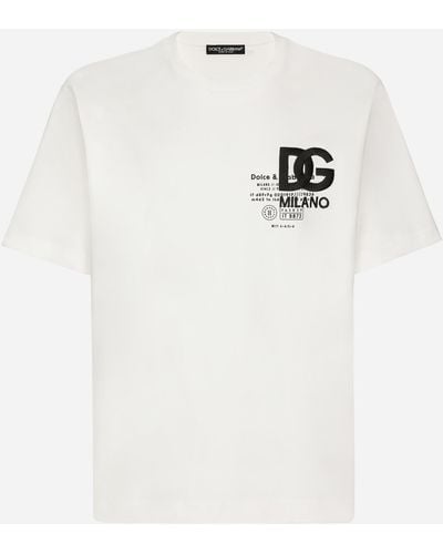 Dolce & Gabbana Baumwoll-T-Shirt mit Print und DG-Logostickerei - Weiß