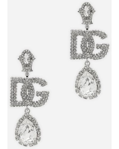 Dolce & Gabbana Ohrhänger mit Logo und Strassanhänger - Weiß