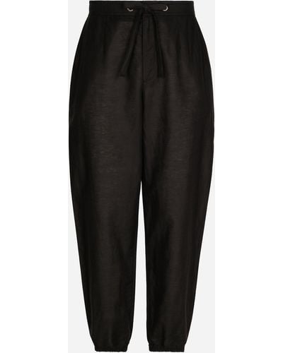 Dolce & Gabbana Pantalón de chándal de lino y algodón con etiqueta con logotipo - Negro