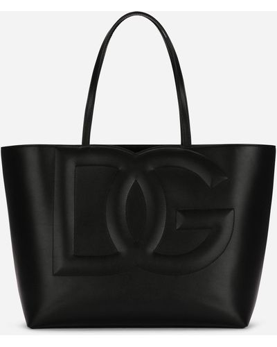 Dolce & Gabbana Mittelgroßer Shopper aus Kalbsleder mit Logo - Schwarz
