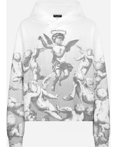 Dolce & Gabbana Sweatshirt Aus Jersey Mit Kapuze Engel-Print Blanco - Grau