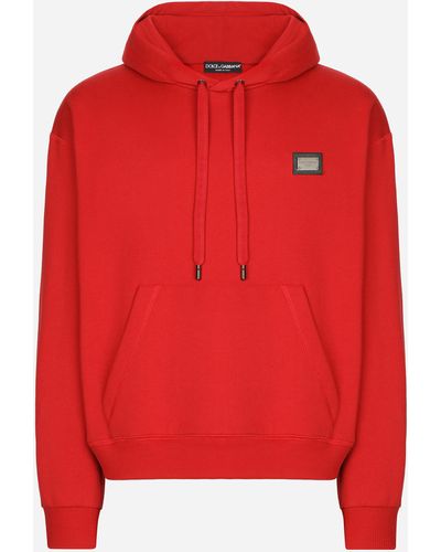 Dolce & Gabbana Sweat-shirt en jersey avec capuche et plaquette à logo - Rojo