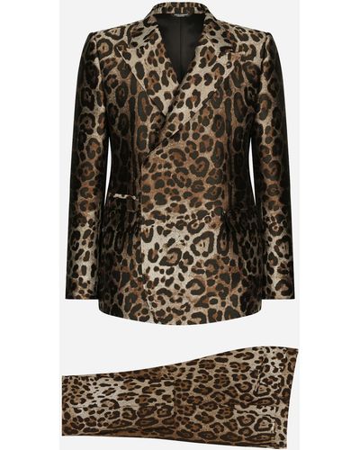 Dolce & Gabbana Double-Breasted Leopard-Design Jacquard Sicilia-Fit Suit - Black
