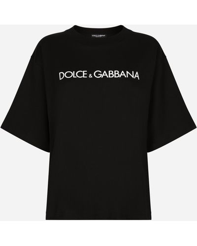 Dolce & Gabbana Kurzarm-T-Shirt Aus Baumwolle Mit -Schriftzug - Schwarz