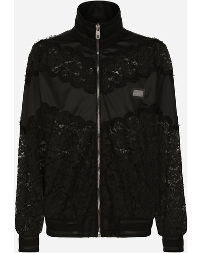 Dolce & Gabbana Sweat-shirt en dentelle cordonnet et jersey technique - Noir
