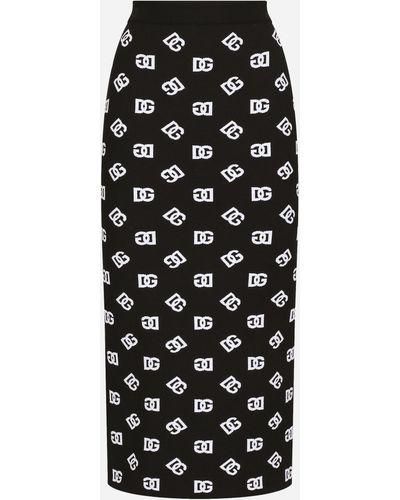 Dolce & Gabbana Falda de tubo de viscosa con logotipo DG jacquard - Negro