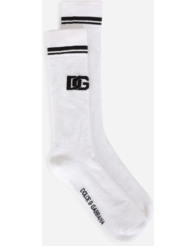Dolce & Gabbana Cotton jacquard socks with DG logo - Weiß