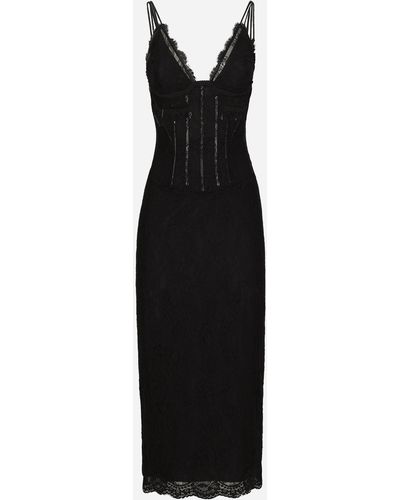 Dolce & Gabbana Longuette-Kleid im Slip-Dress-Stil aus Spitze: - Schwarz