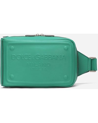 Dolce & Gabbana Sac banane en cuir de veau avec logo en relief - Vert