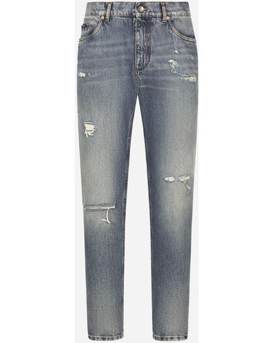 Dolce & Gabbana Regular-fit blue wash jeans with abrasions - Azul