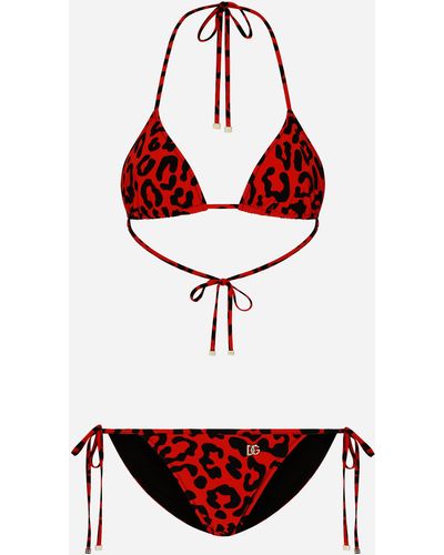 Dolce & Gabbana Triangel-Bikini mit Leoparden-Print - Rot