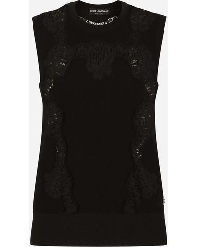 Dolce & Gabbana Pull en cachemire et soie avec intarsias en dentelle - Noir