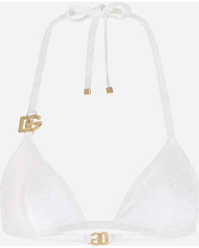 Dolce & Gabbana Triangle Bikini With Dg Logo - White