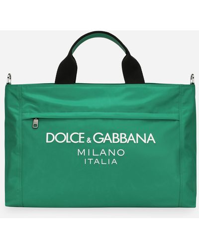 Dolce & Gabbana Borsone in nylon con logo gommato - Verde