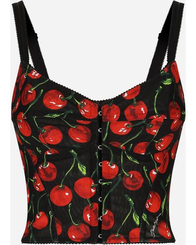 Dolce & Gabbana Cherry-print elasticated corset top - Rosso
