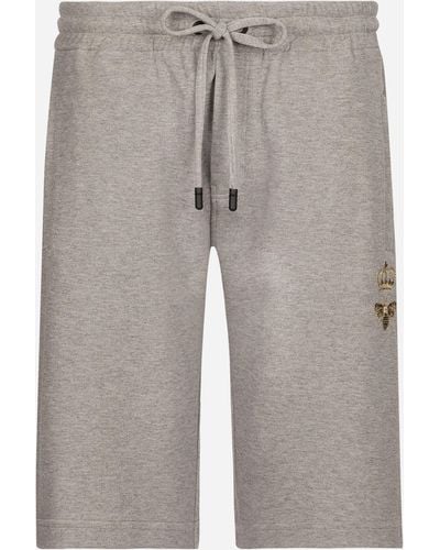 Dolce & Gabbana Jersey Jogging Shorts With Embroidery - Grey