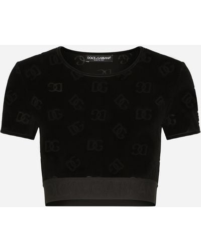 Dolce & Gabbana T-shirt en jersey floqué à logo DG all-over - Noir