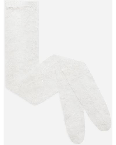 Dolce & Gabbana Collants en dentelle avec élastique à logo - Blanc