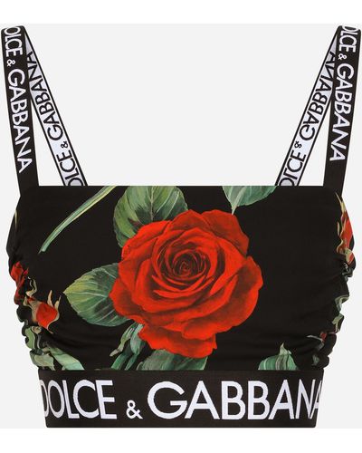 Dolce & Gabbana Top aus Charmeuse Print rote Rosen - Mehrfarbig