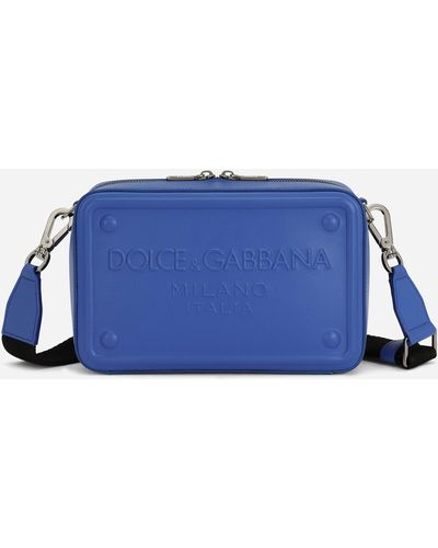 Dolce & Gabbana Borsa a tracolla in pelle di vitello con logo in rilievo - Blu