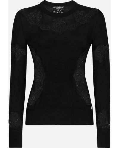 Dolce & Gabbana Cashmere And Silk Sweater With Lace Inlay - Black