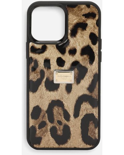 Dolce & Gabbana Cover IPhone 14 pro max in pelle di vitello lucida stampa leo - Multicolore