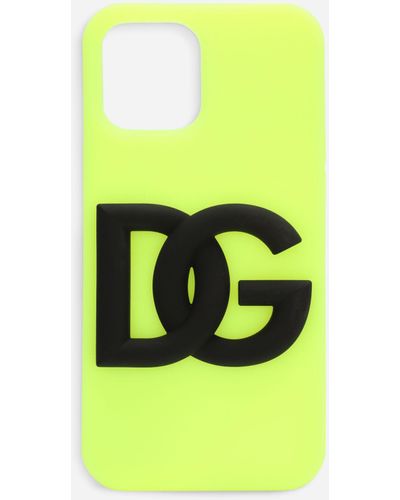 Dolce & Gabbana Coque pour iPhone 12 Pro Max en caoutchouc à logo DG - Jaune