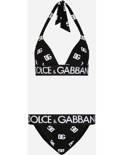 Dolce & Gabbana Logo Print Triangle Bikini - Black