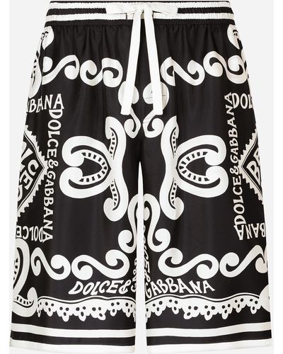 Dolce & Gabbana Marina-Print Silk Twill Shorts - Black