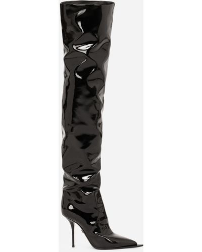 Dolce & Gabbana Overknee-Stiefel aus Lackleder - Schwarz