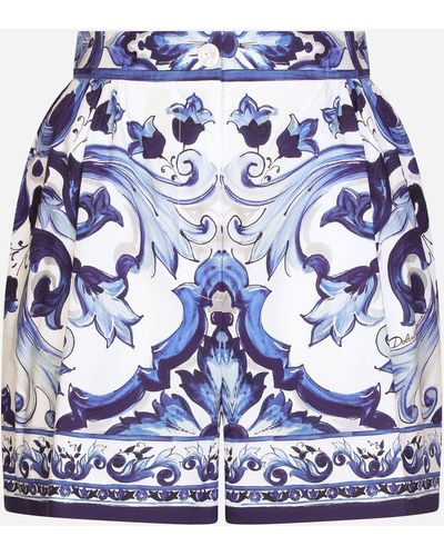 Dolce & Gabbana Shorts de popelina con estampado de mayólica - Azul