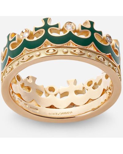 Dolce & Gabbana Crown yellow gold ring with green enamel crown and diamonds - Mettallic