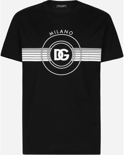 Dolce & Gabbana Short-sleeved cotton T-shirt with DG print - Negro
